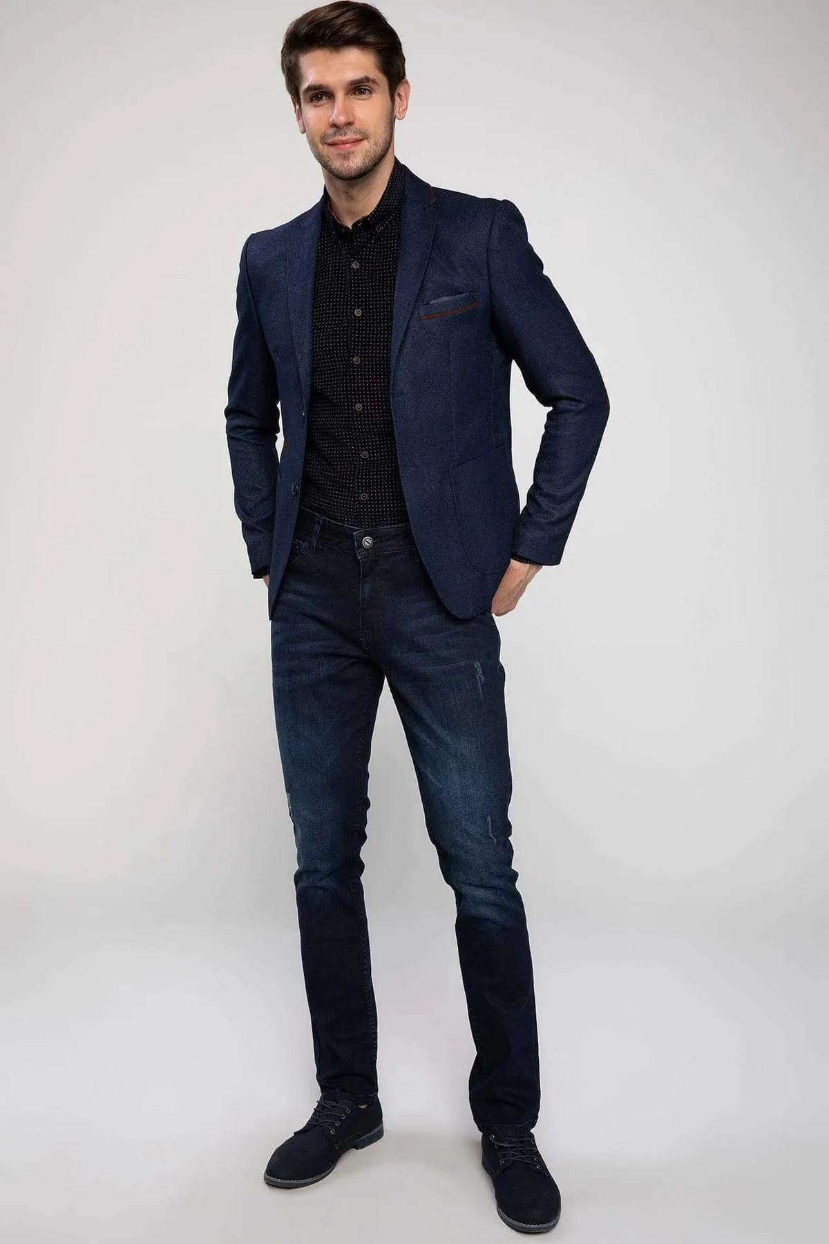 11754 Indigo Pocket Detailed Mens Blazer Jacket