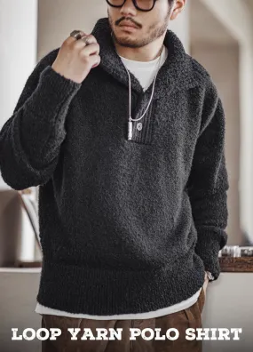 American Retro Circle Yarn Polo Warm Pullover Thick Men's Sweater