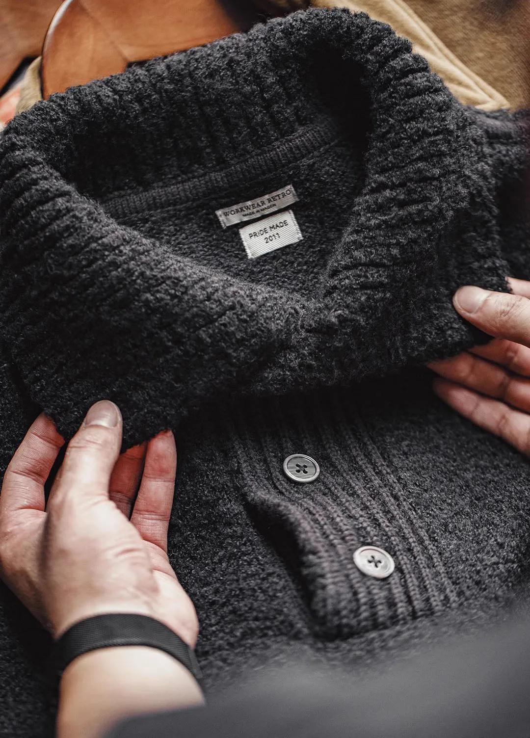 American Retro Circle Yarn Polo Warm Pullover Thick Men's Sweater