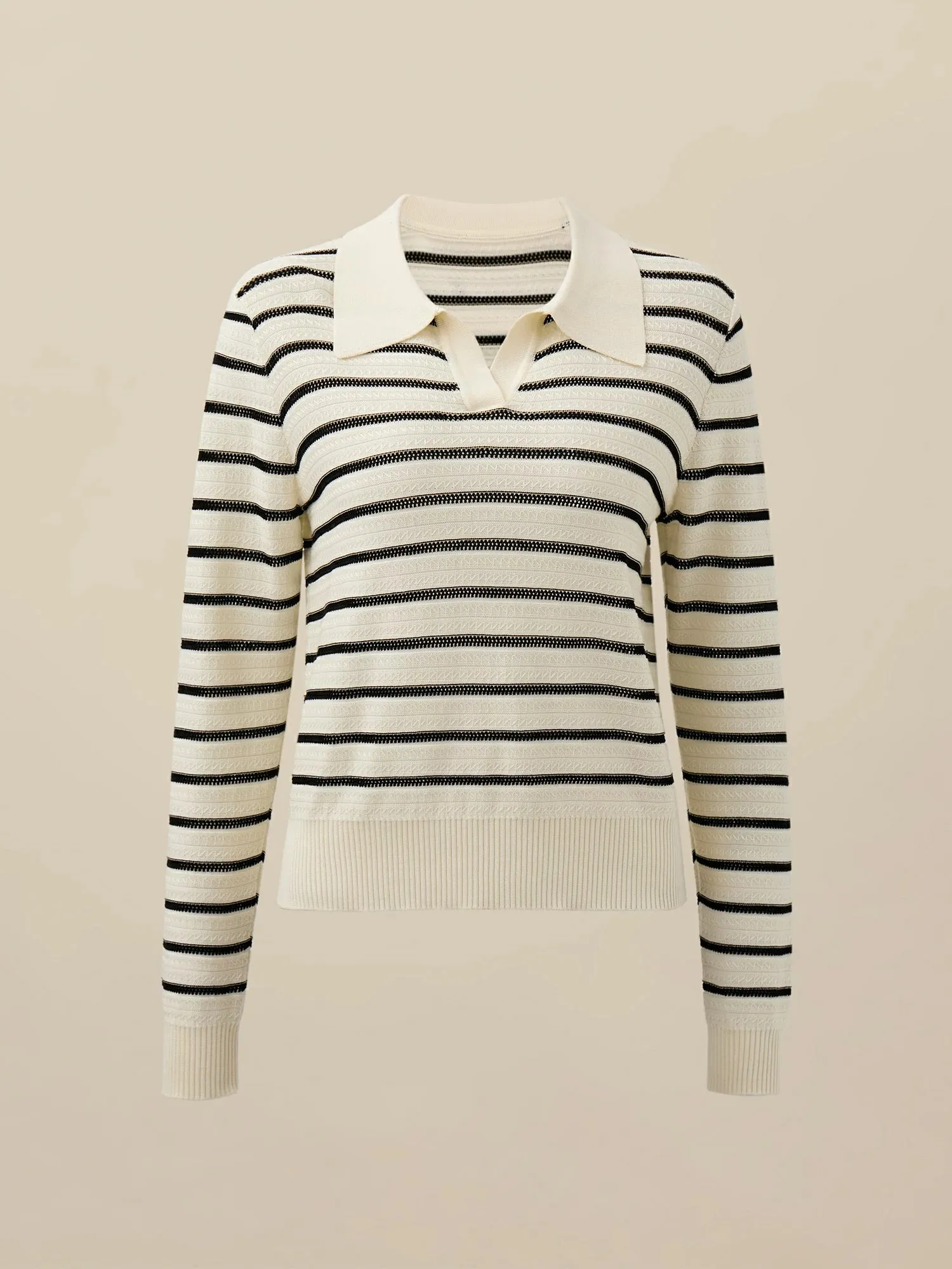 Amoretu 100% Lyocell Polo Collar Striped Sweater