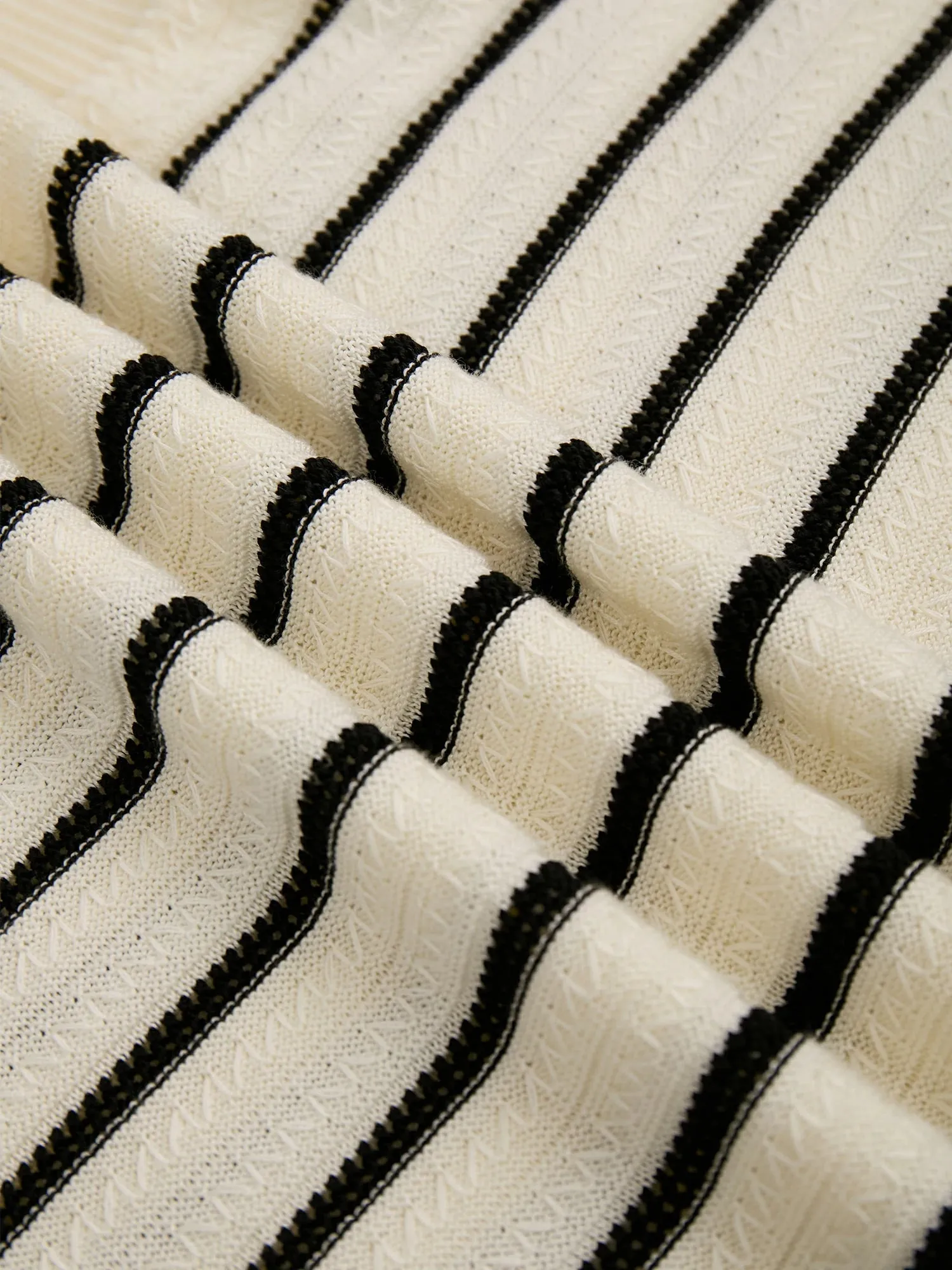 Amoretu 100% Lyocell Polo Collar Striped Sweater