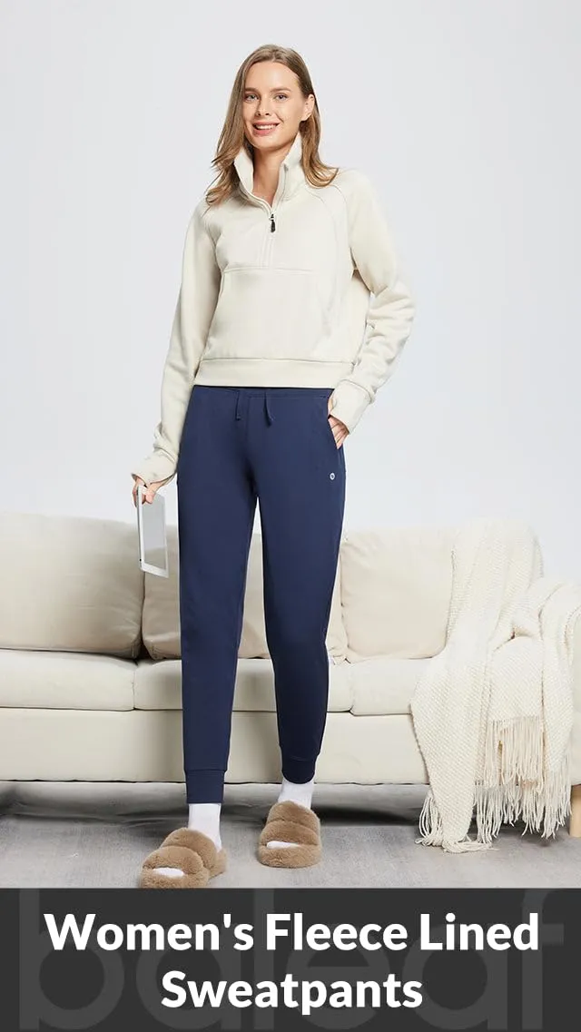 BALEAF Women's Fleece Lined Pants Water Resistant Winter Thermal Warm High Waisted Joggers Sweatpants Hiking Running Leggings Black S