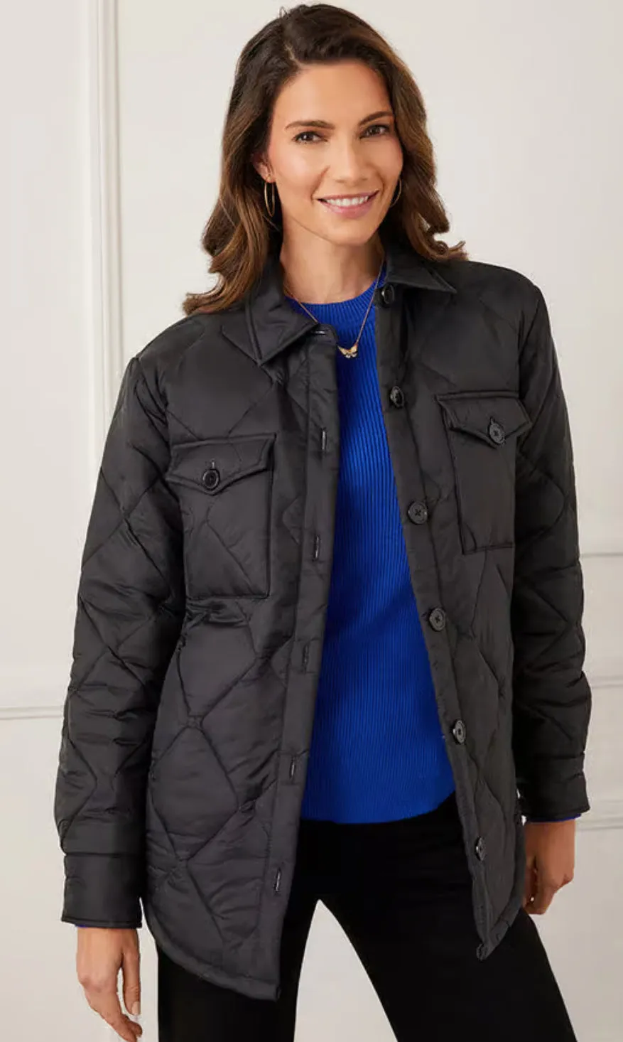 Karen Kane: Faux Fur Quilted Jacket in Black/Cream