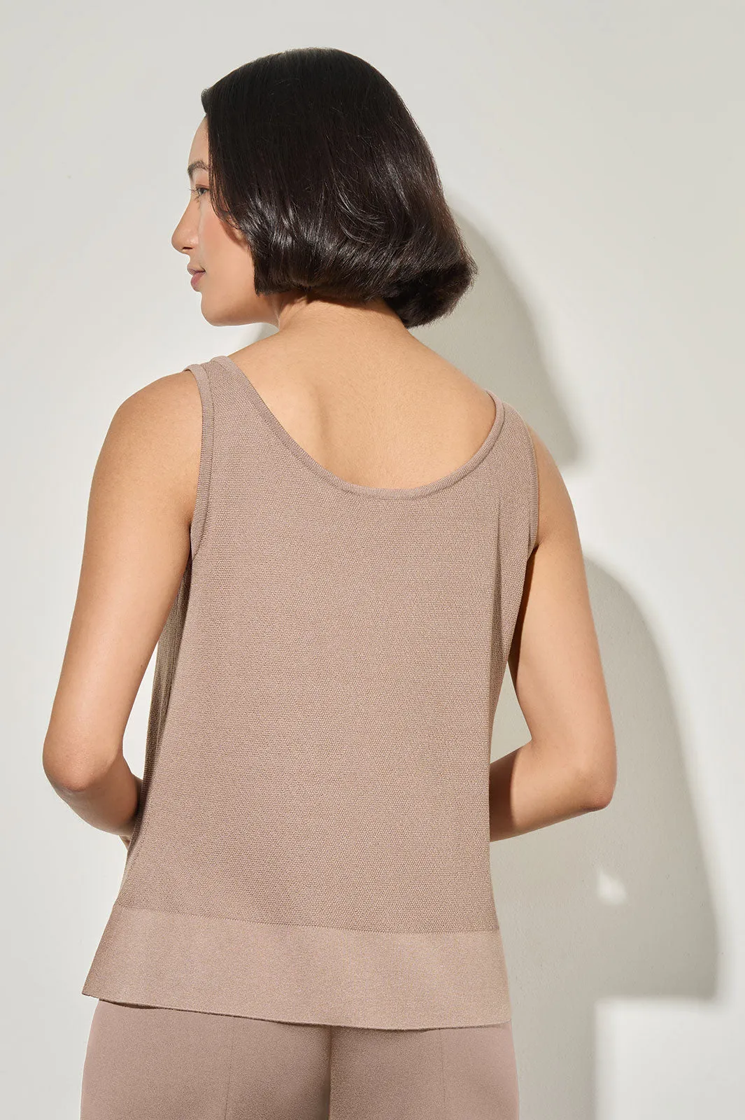 Plus Size V-Neck Tank - Side-Slit Soft Knit, Java