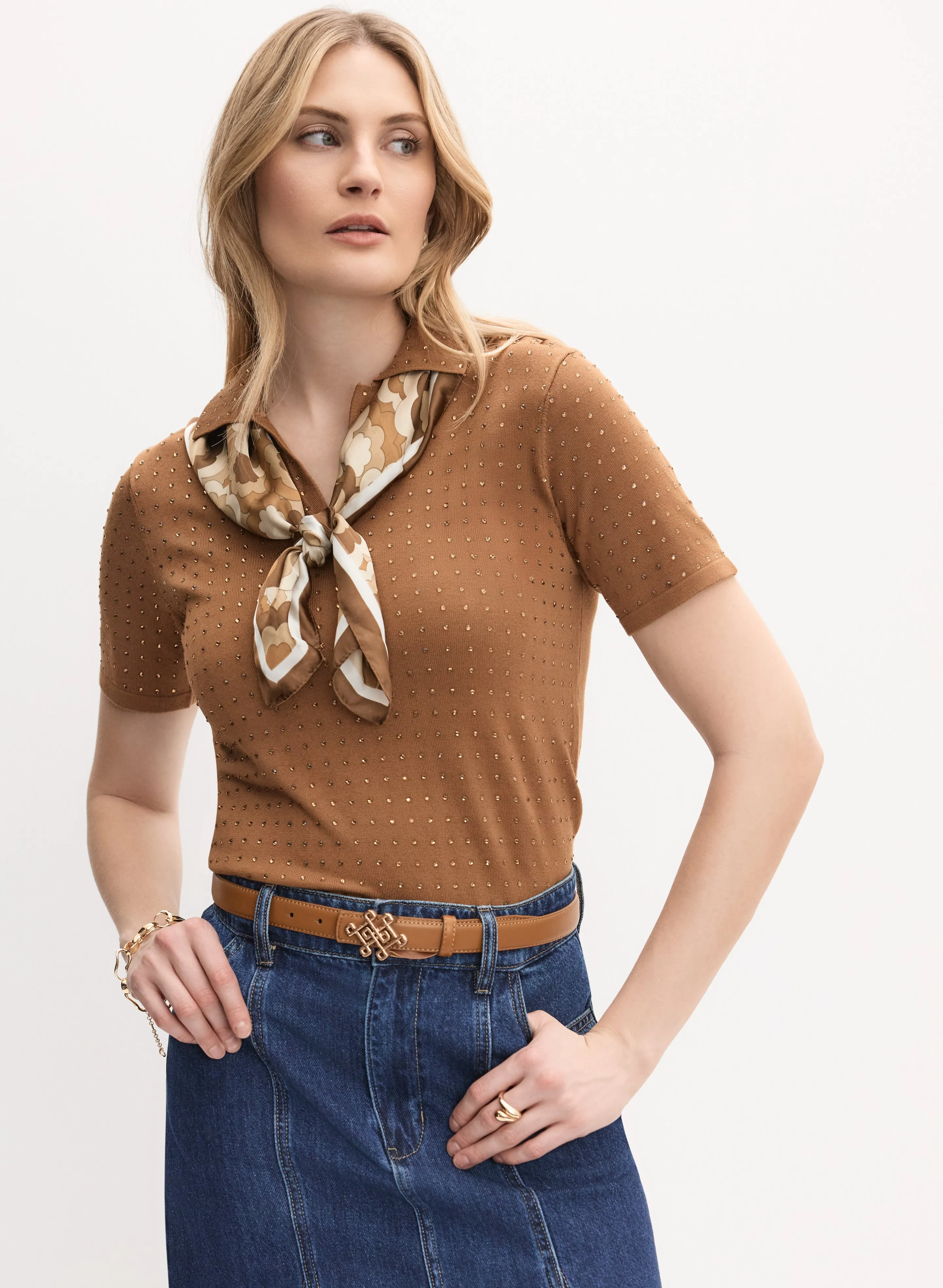 Rhinestone Polo Sweater