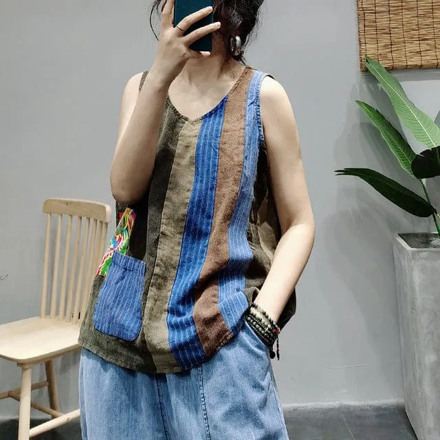 Striped Patchwork Hippie Tank Top