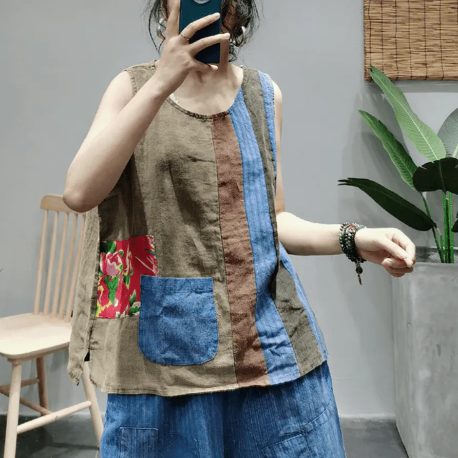 Striped Patchwork Hippie Tank Top