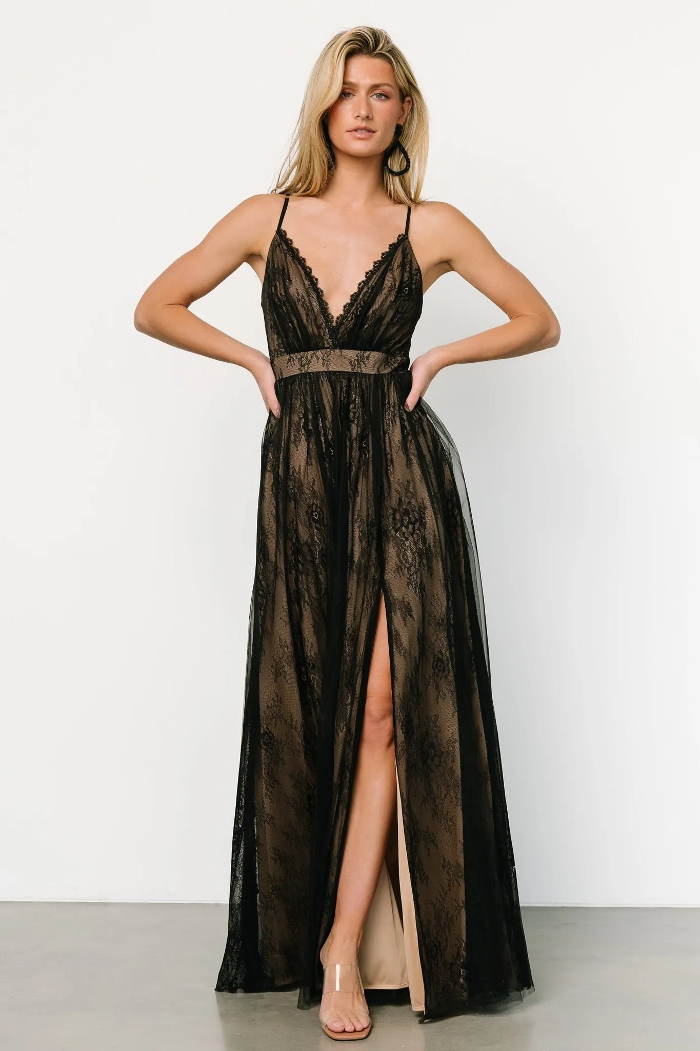 Vasia Lace Tulle Maxi Dress | Black   Nude