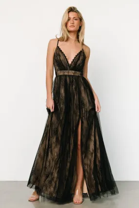 Vasia Lace Tulle Maxi Dress | Black   Nude