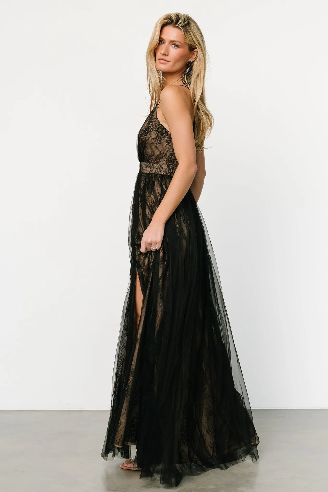 Vasia Lace Tulle Maxi Dress | Black   Nude