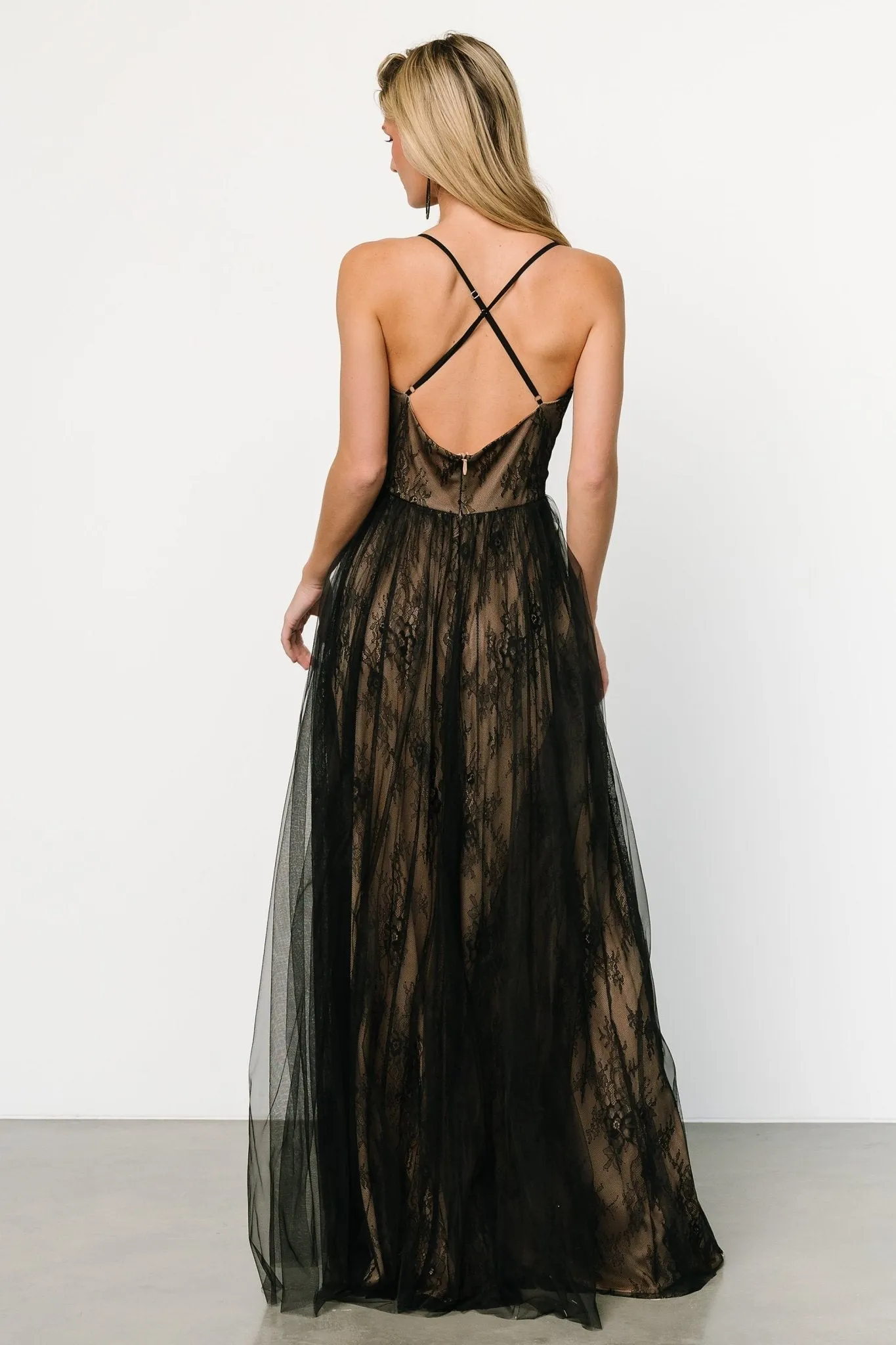 Vasia Lace Tulle Maxi Dress | Black   Nude