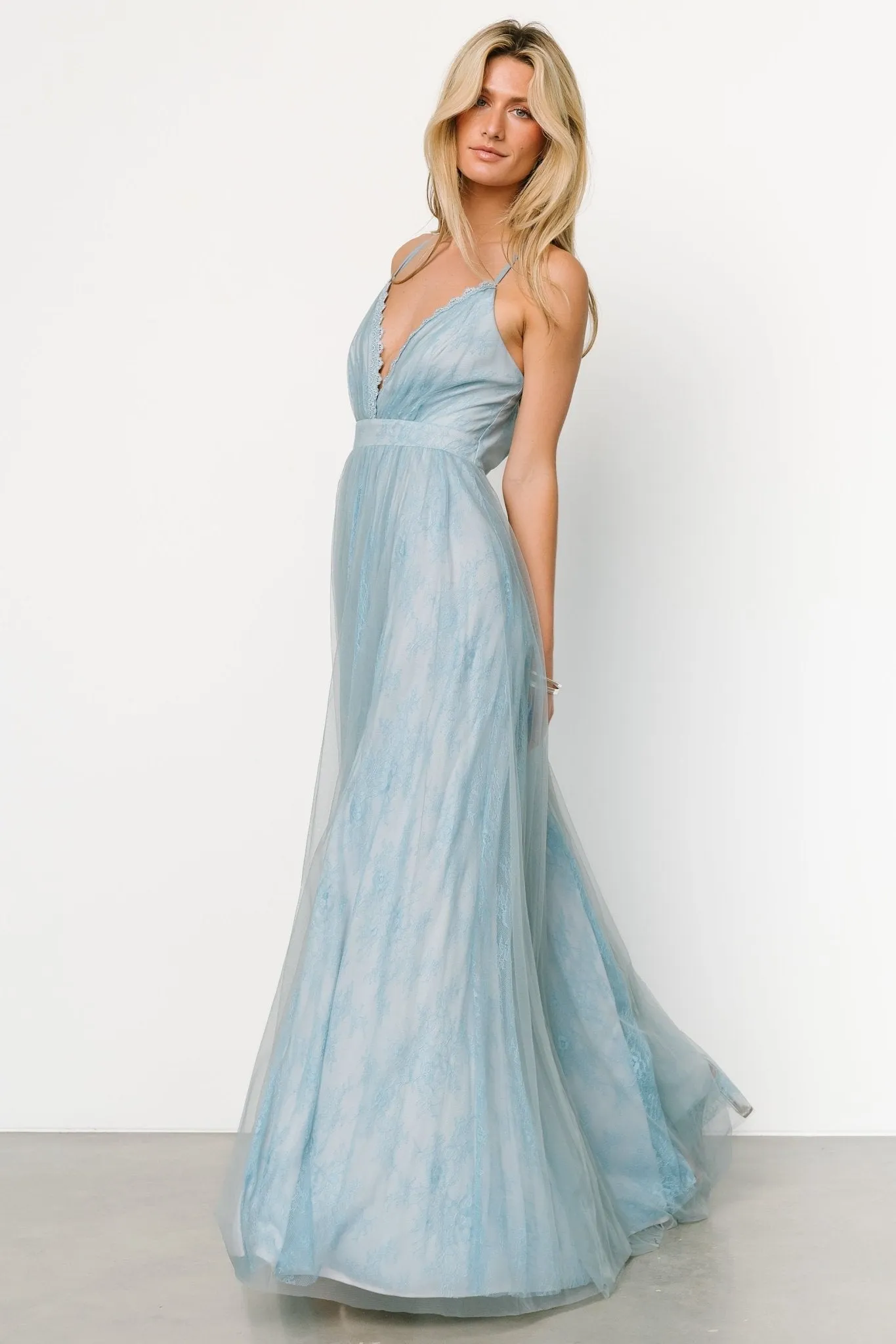 Vasia Lace Tulle Maxi Dress | Soft Blue