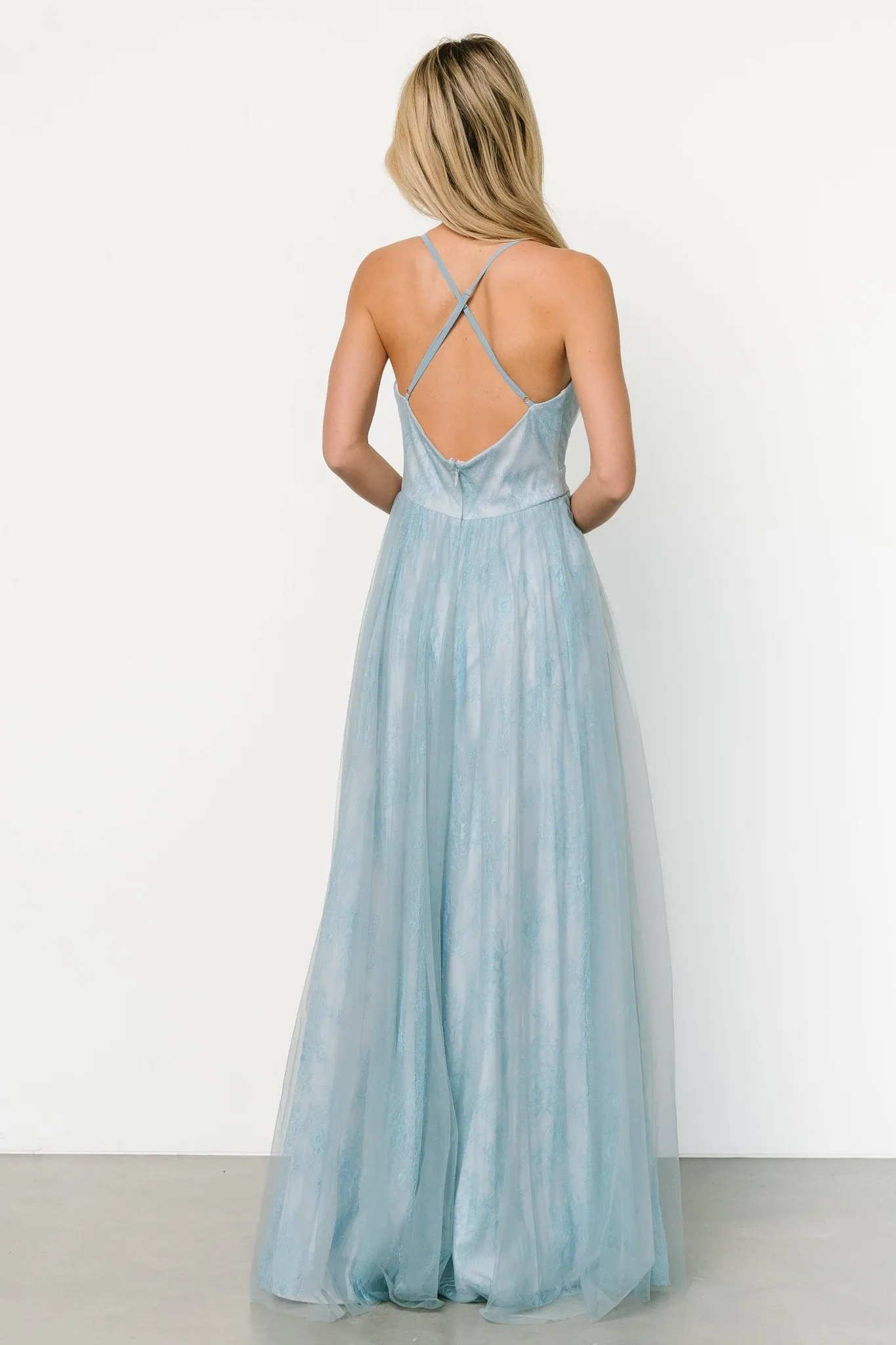 Vasia Lace Tulle Maxi Dress | Soft Blue