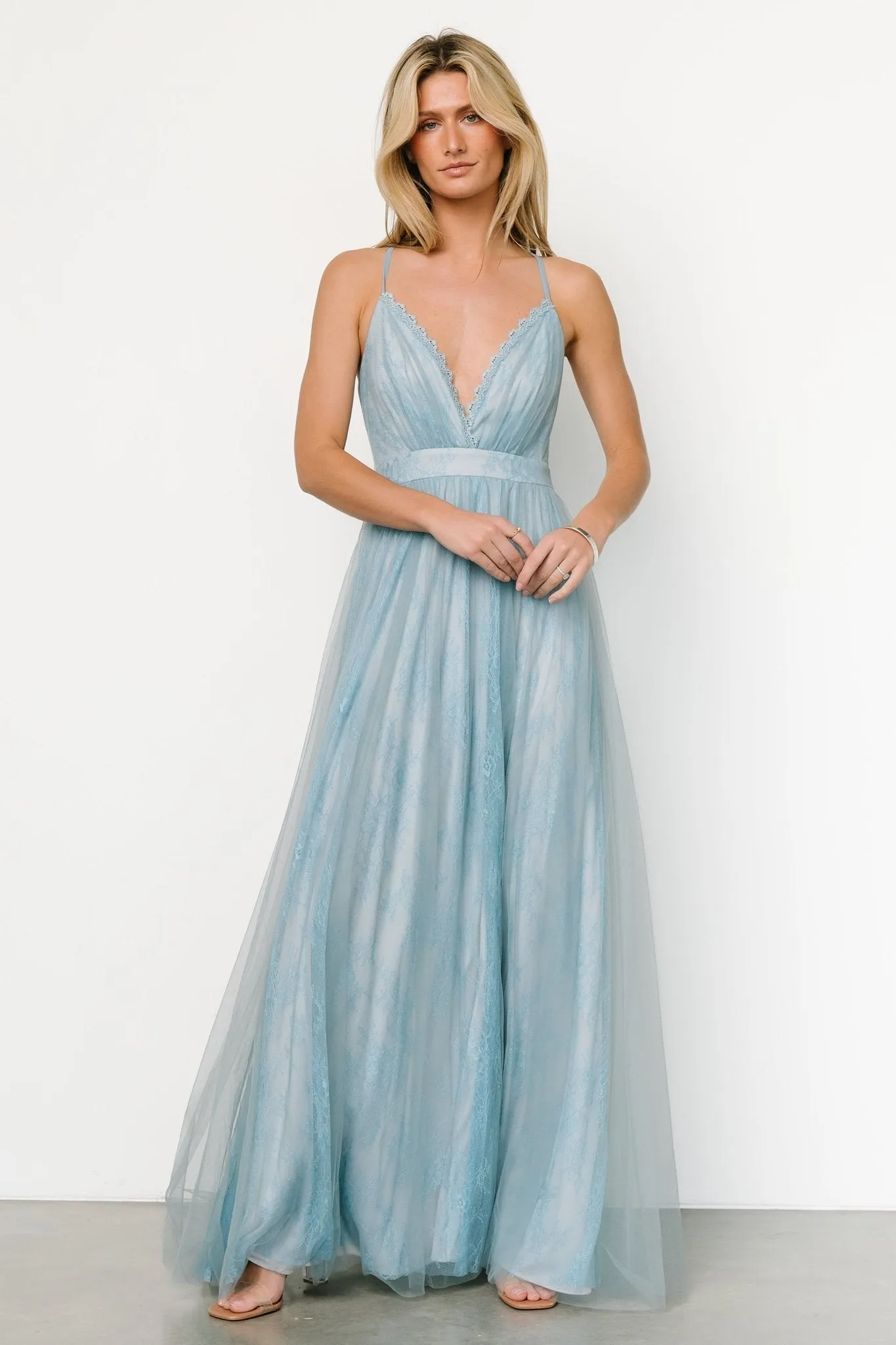 Vasia Lace Tulle Maxi Dress | Soft Blue