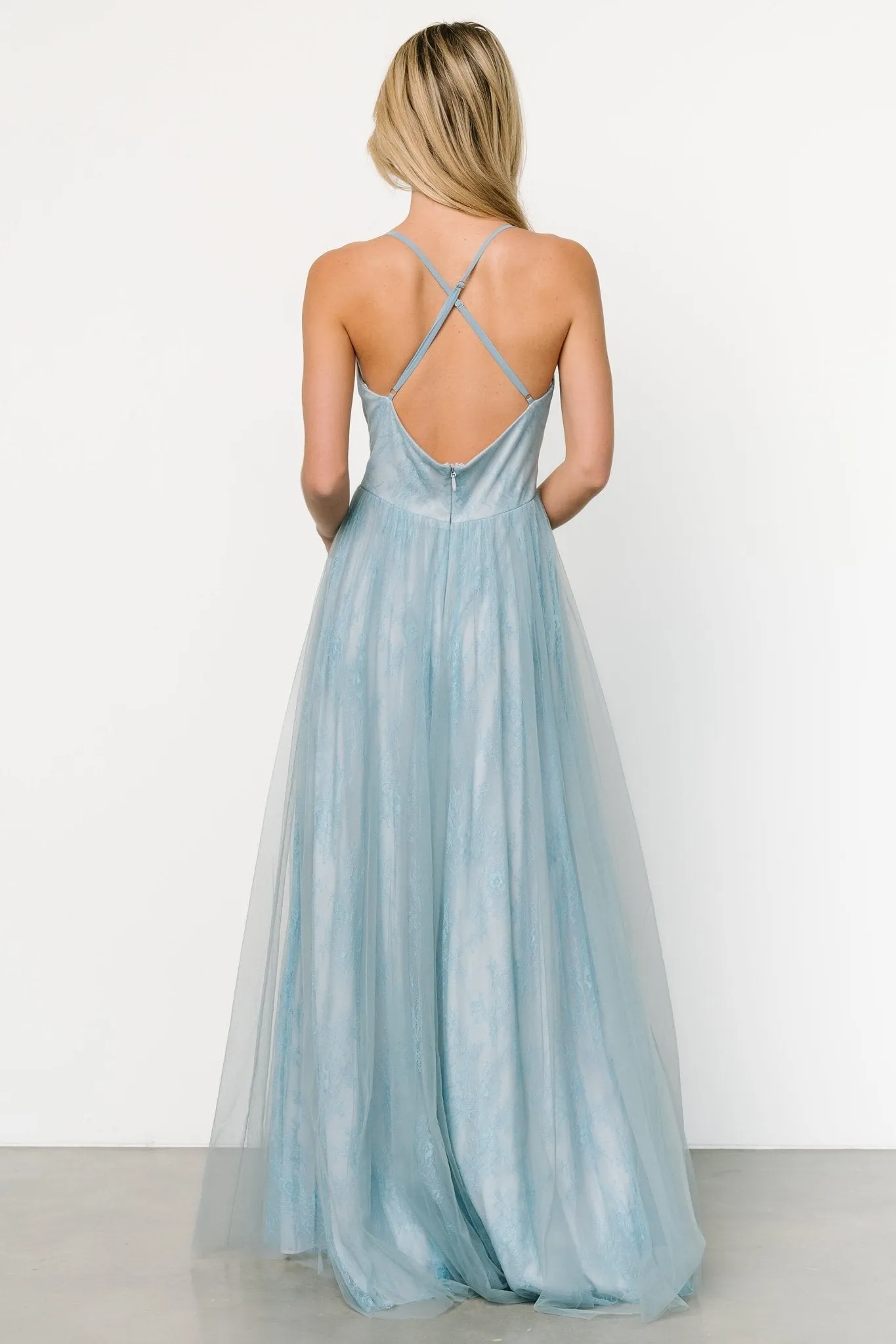 Vasia Lace Tulle Maxi Dress | Soft Blue
