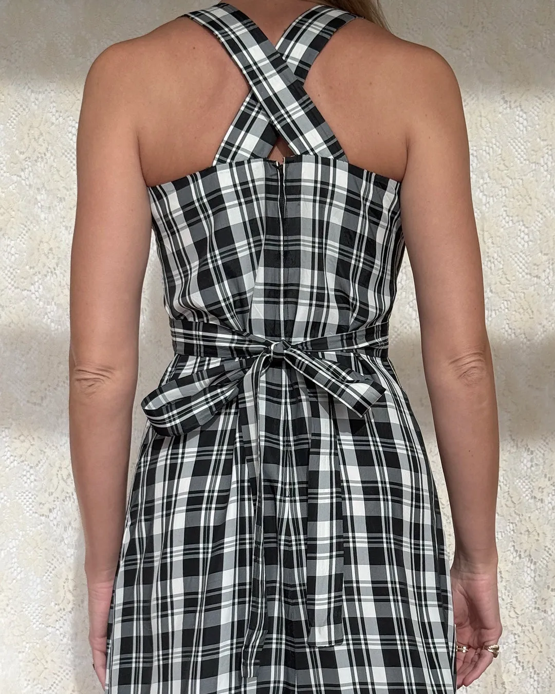 Vintage 1970s Black Tartan Pinafore Maxidress