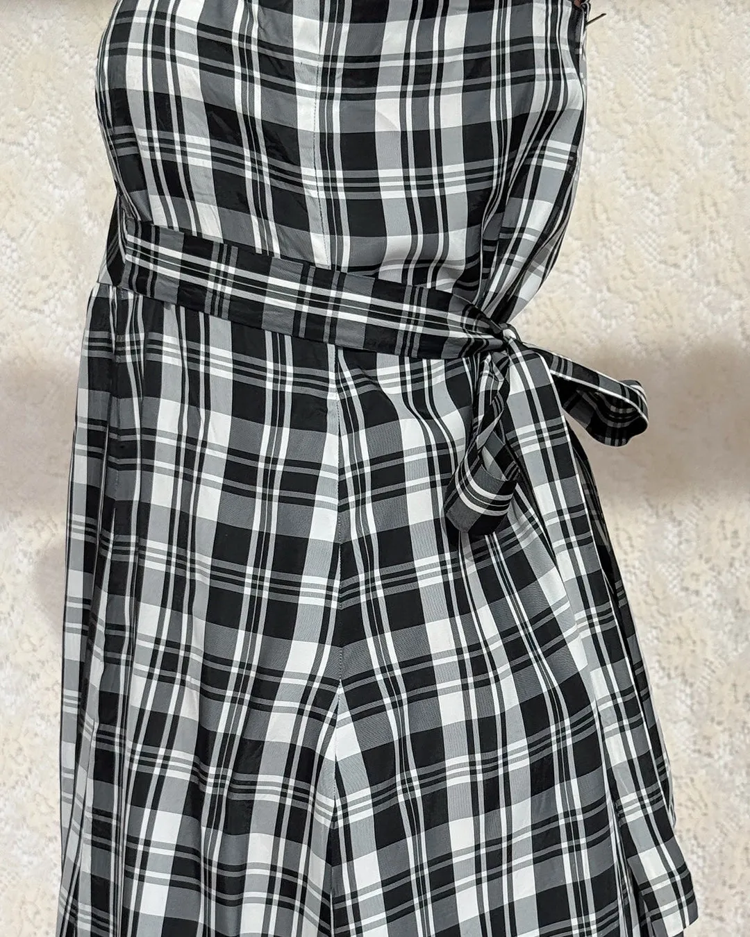 Vintage 1970s Black Tartan Pinafore Maxidress