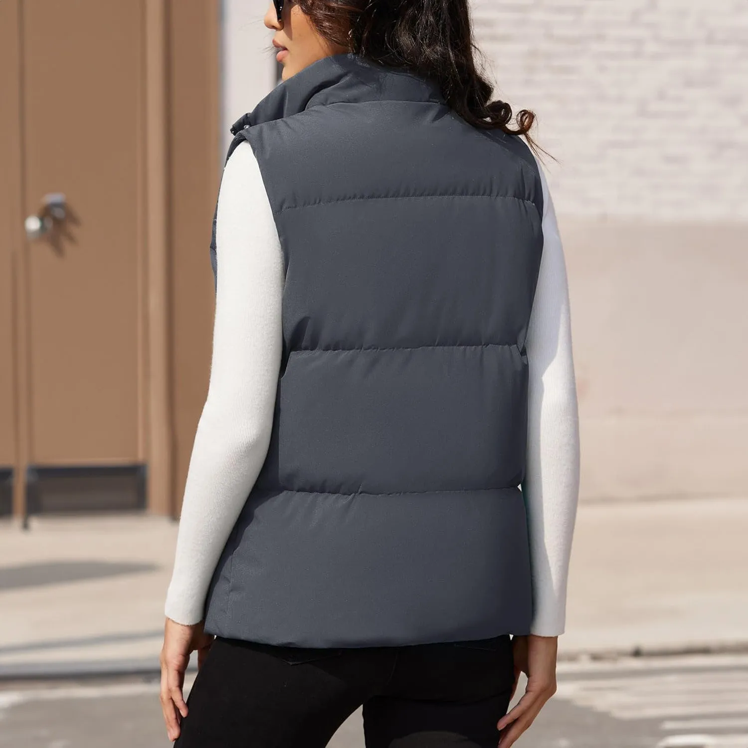 Women's Puffer Down Vest Oversized Zip Up Outerwear Lightweight Winter Padded Gilet Jacket with Pockets