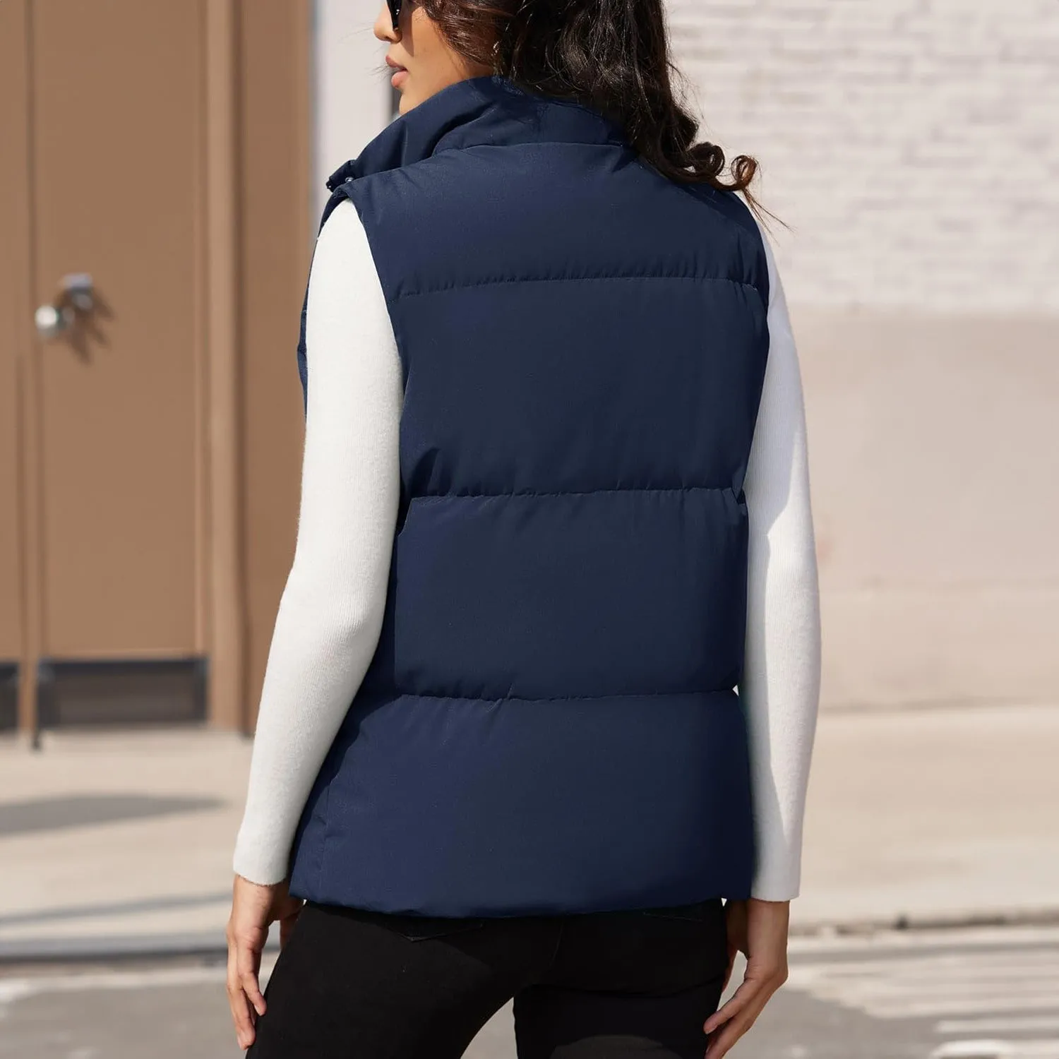 Women's Puffer Down Vest Oversized Zip Up Outerwear Lightweight Winter Padded Gilet Jacket with Pockets