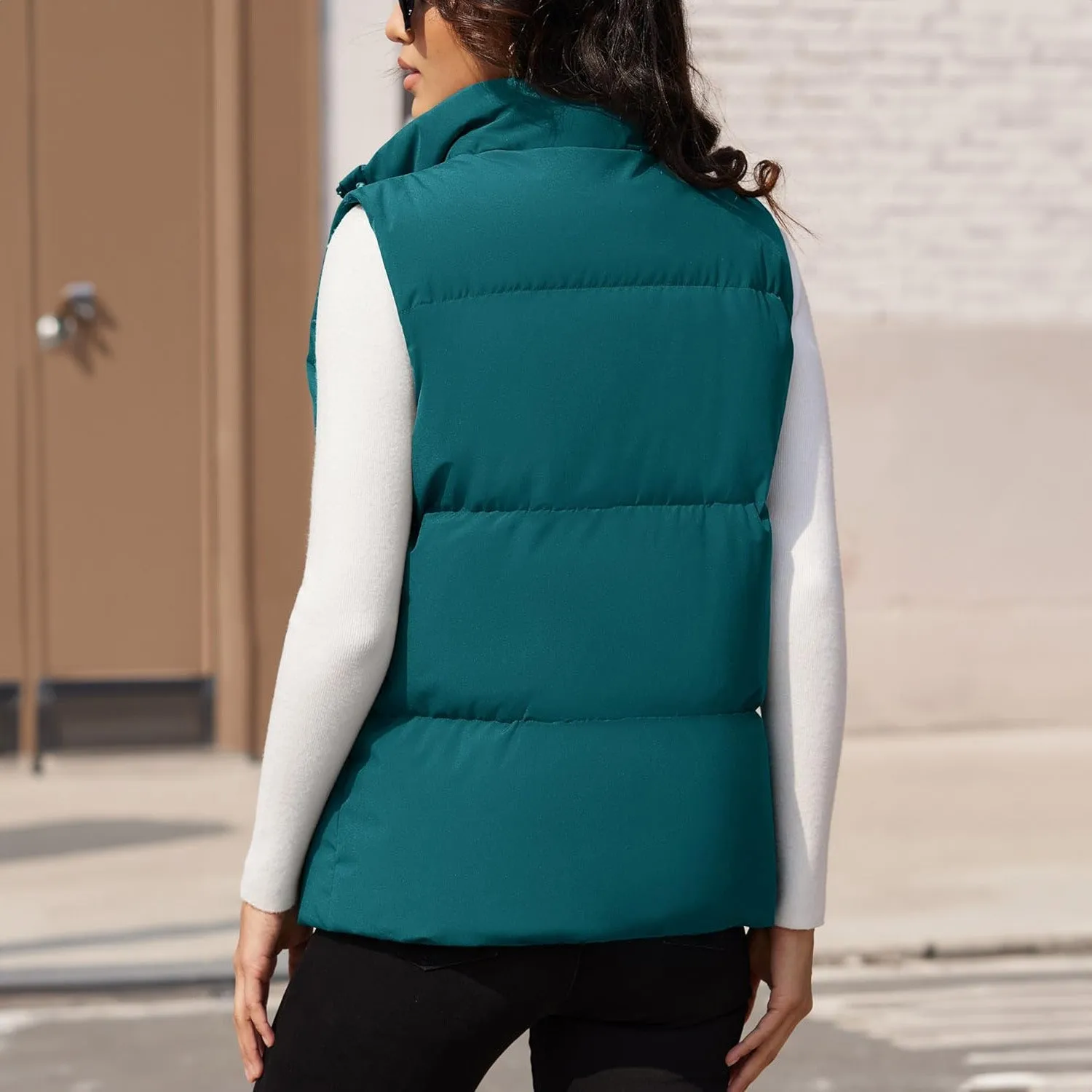 Women's Puffer Down Vest Oversized Zip Up Outerwear Lightweight Winter Padded Gilet Jacket with Pockets