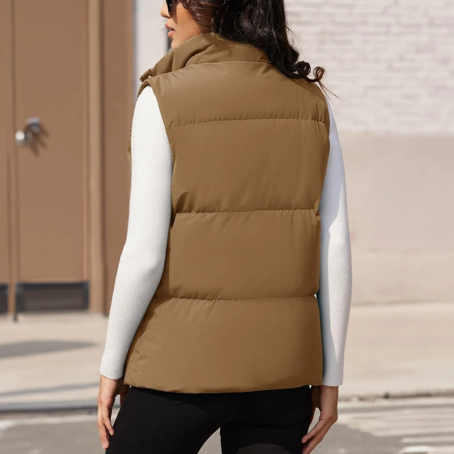 Women's Puffer Down Vest Oversized Zip Up Outerwear Lightweight Winter Padded Gilet Jacket with Pockets