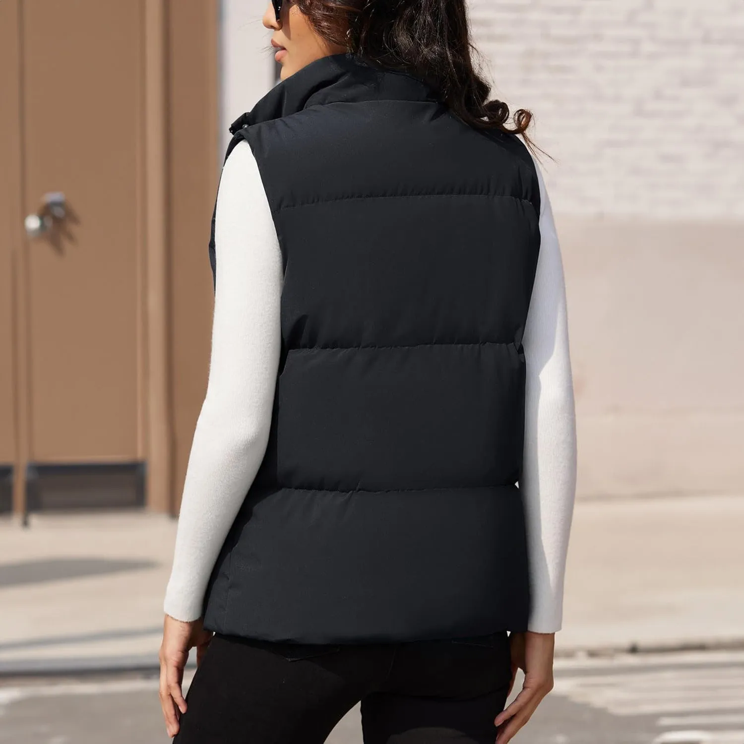Women's Puffer Down Vest Oversized Zip Up Outerwear Lightweight Winter Padded Gilet Jacket with Pockets