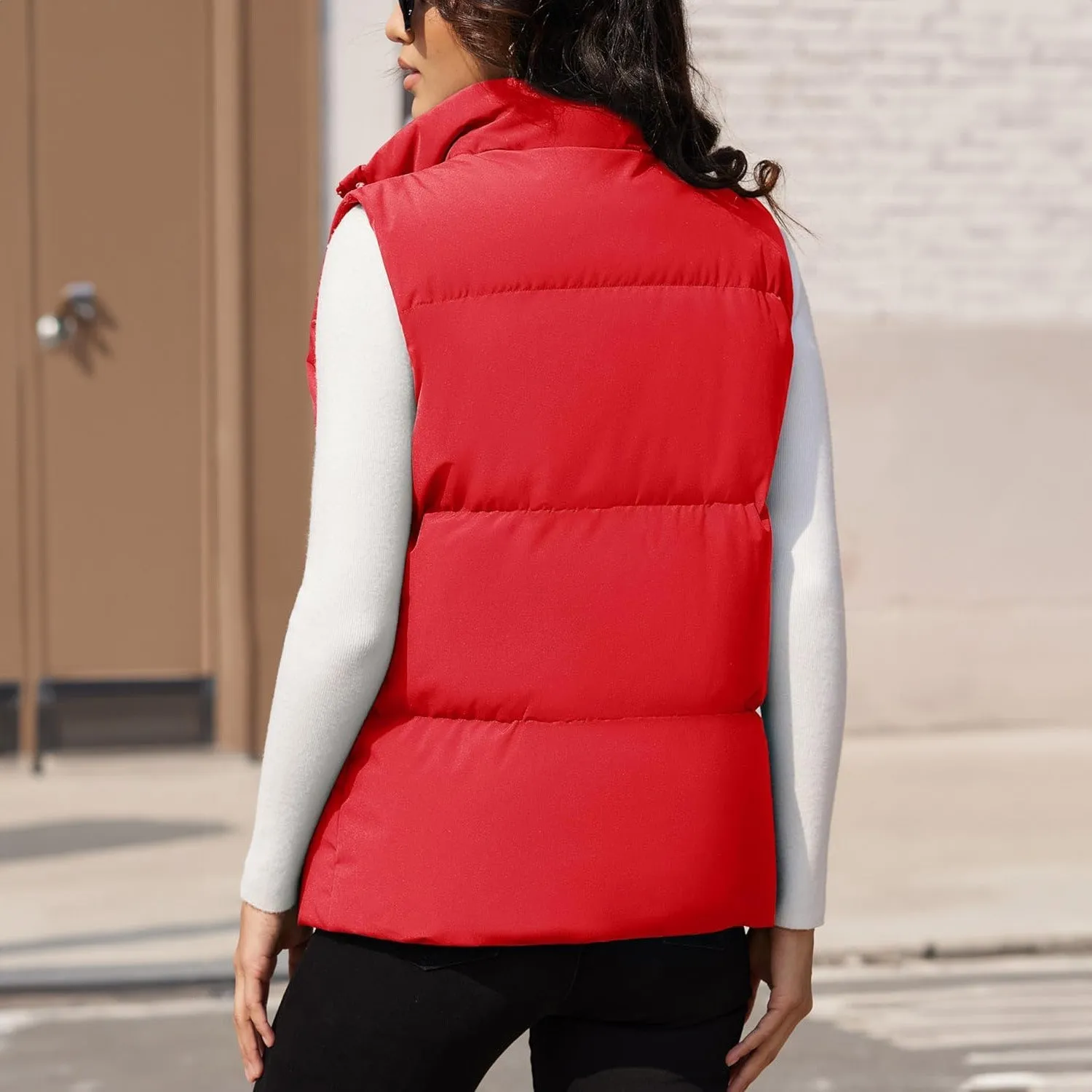 Women's Puffer Down Vest Oversized Zip Up Outerwear Lightweight Winter Padded Gilet Jacket with Pockets