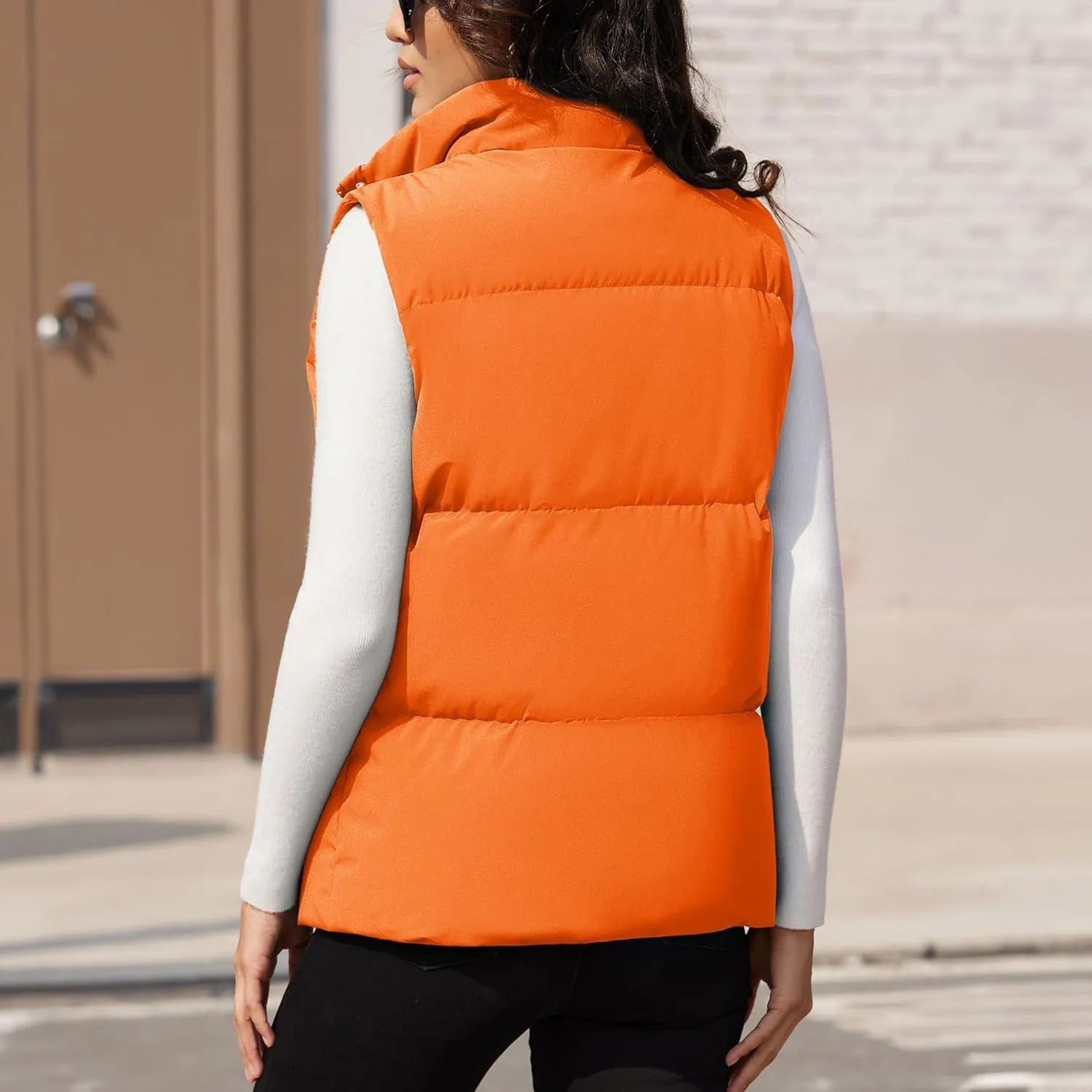 Women's Puffer Down Vest Oversized Zip Up Outerwear Lightweight Winter Padded Gilet Jacket with Pockets