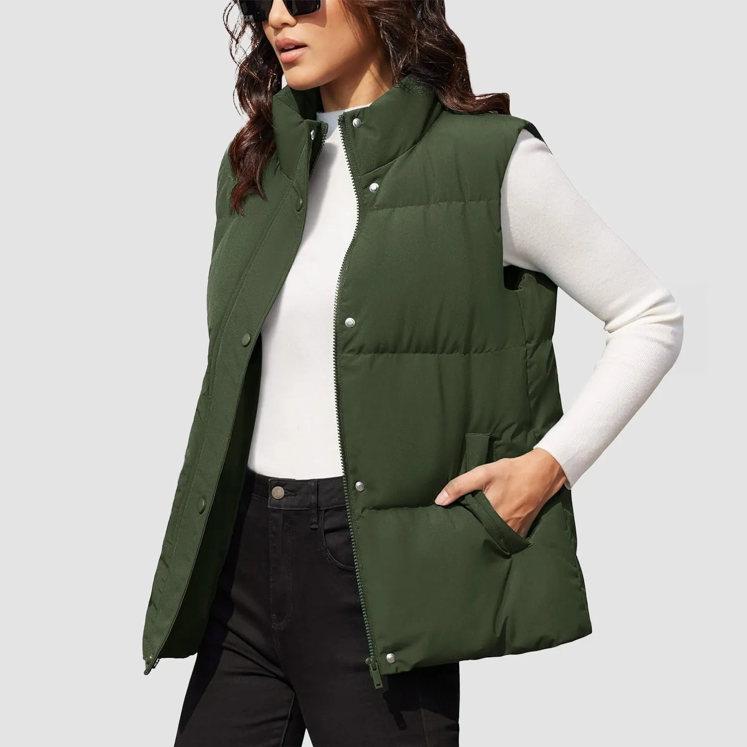 Women's Puffer Down Vest Oversized Zip Up Outerwear Lightweight Winter Padded Gilet Jacket with Pockets