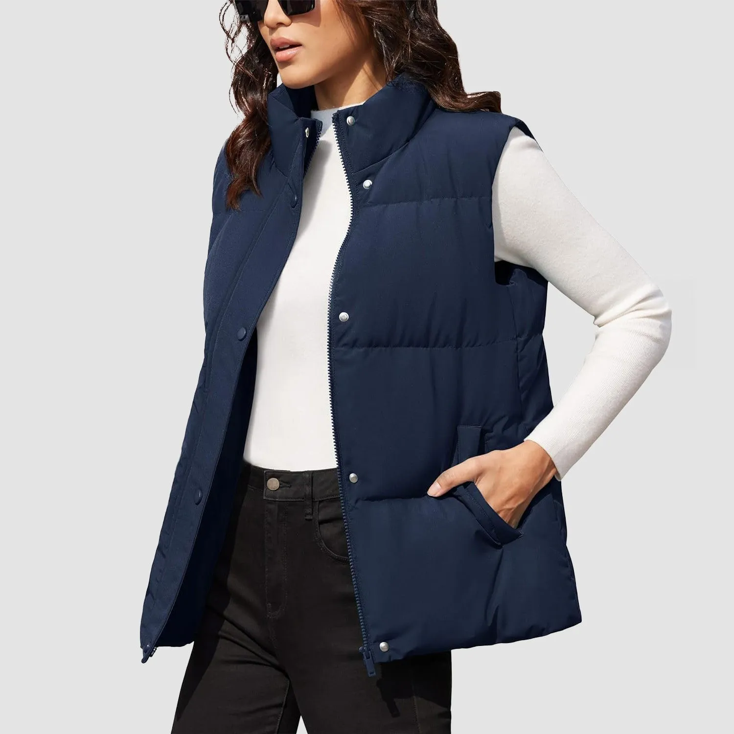 Women's Puffer Down Vest Oversized Zip Up Outerwear Lightweight Winter Padded Gilet Jacket with Pockets
