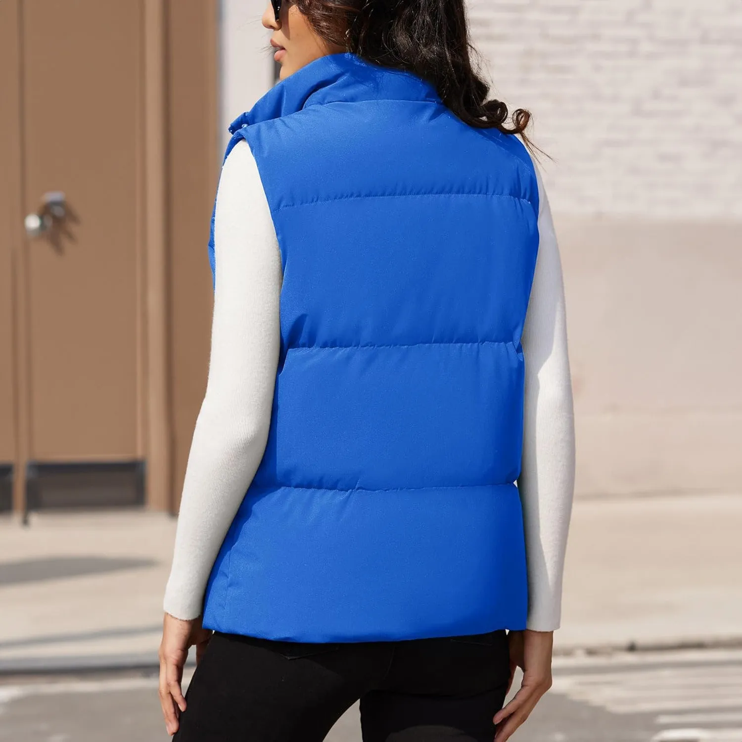 Women's Puffer Down Vest Oversized Zip Up Outerwear Lightweight Winter Padded Gilet Jacket with Pockets
