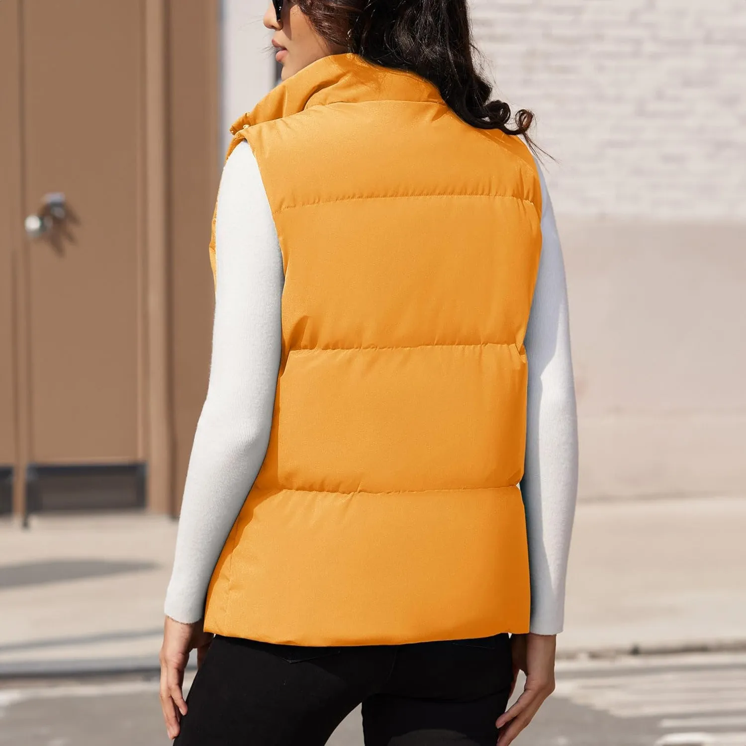 Women's Puffer Down Vest Oversized Zip Up Outerwear Lightweight Winter Padded Gilet Jacket with Pockets