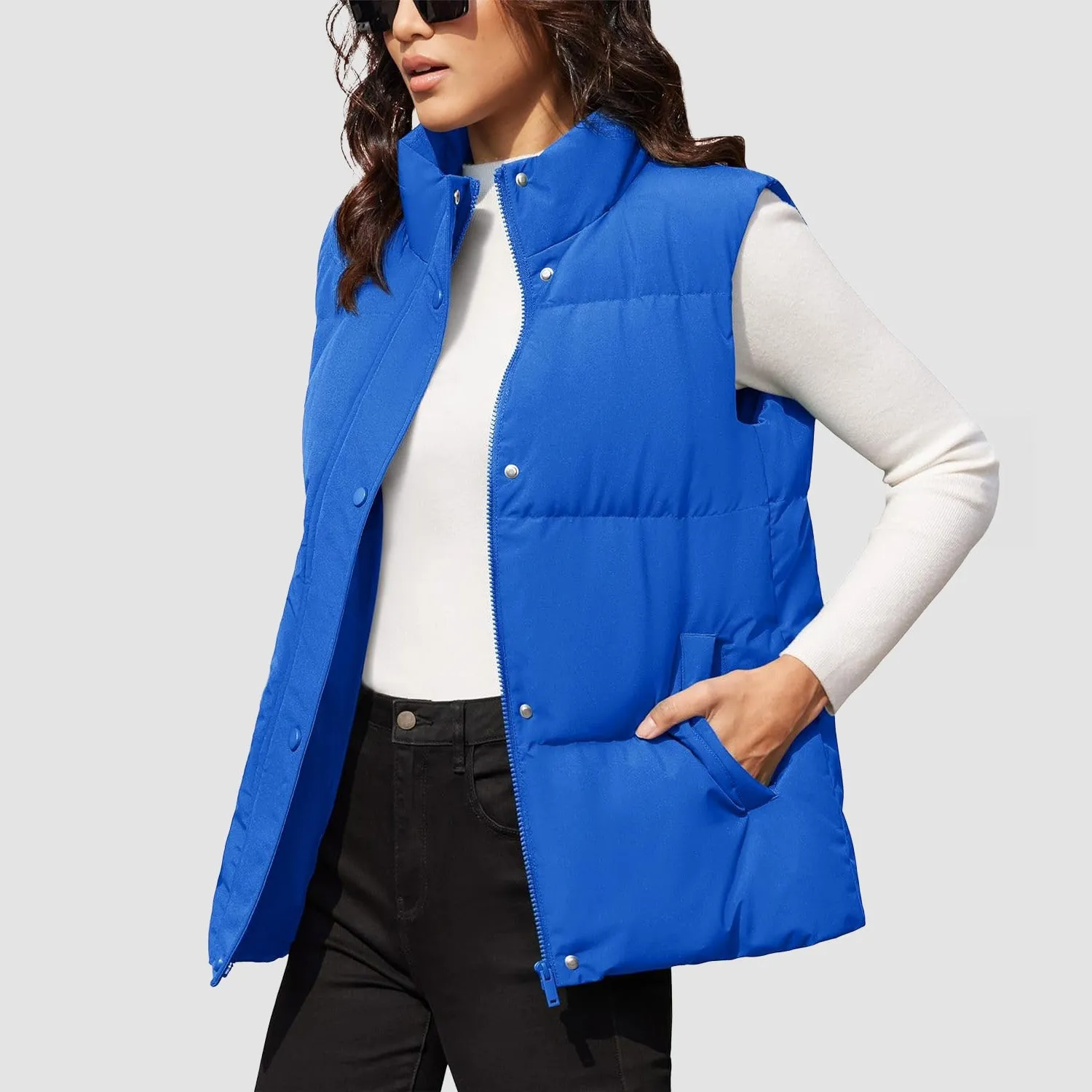 Women's Puffer Down Vest Oversized Zip Up Outerwear Lightweight Winter Padded Gilet Jacket with Pockets