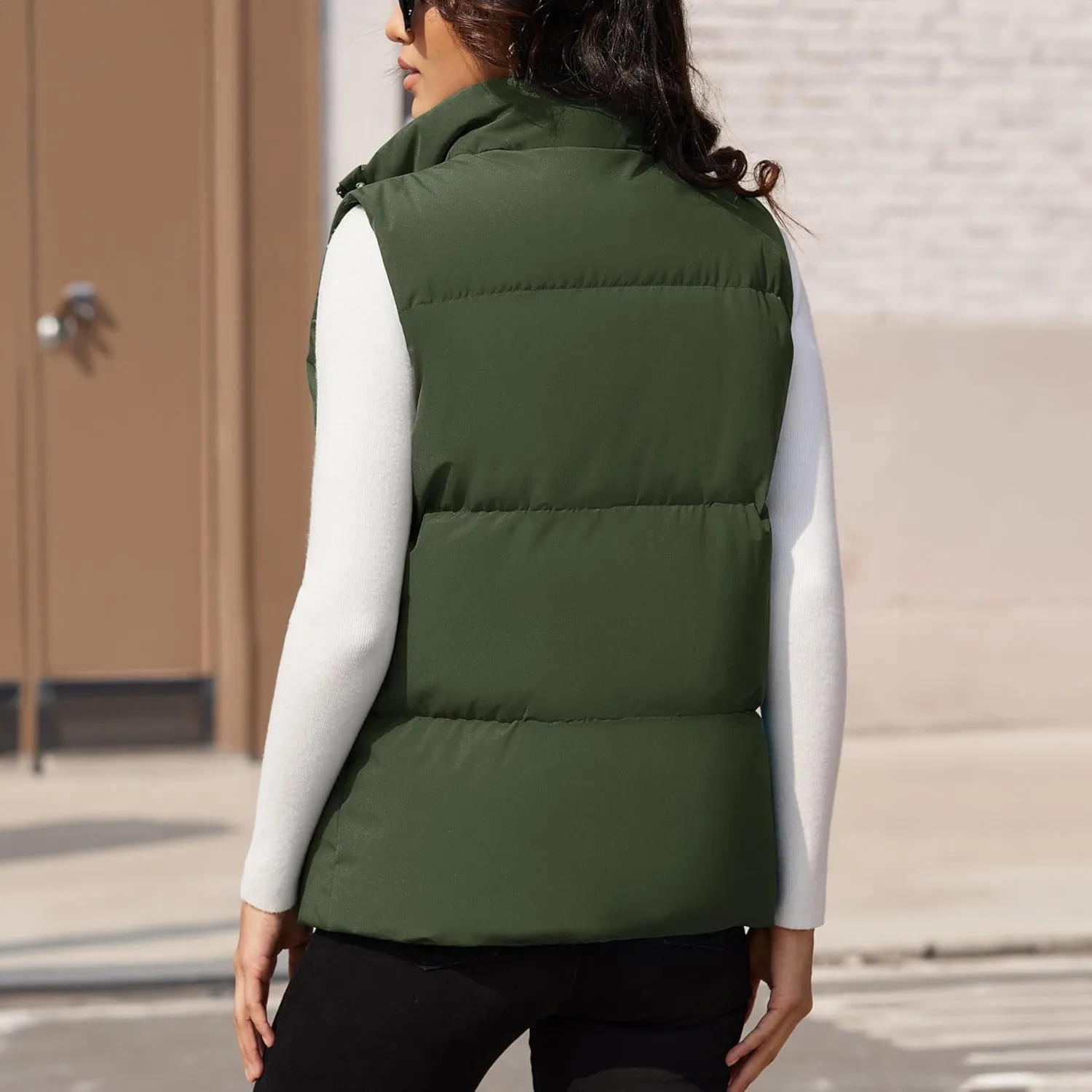 Women's Puffer Down Vest Oversized Zip Up Outerwear Lightweight Winter Padded Gilet Jacket with Pockets