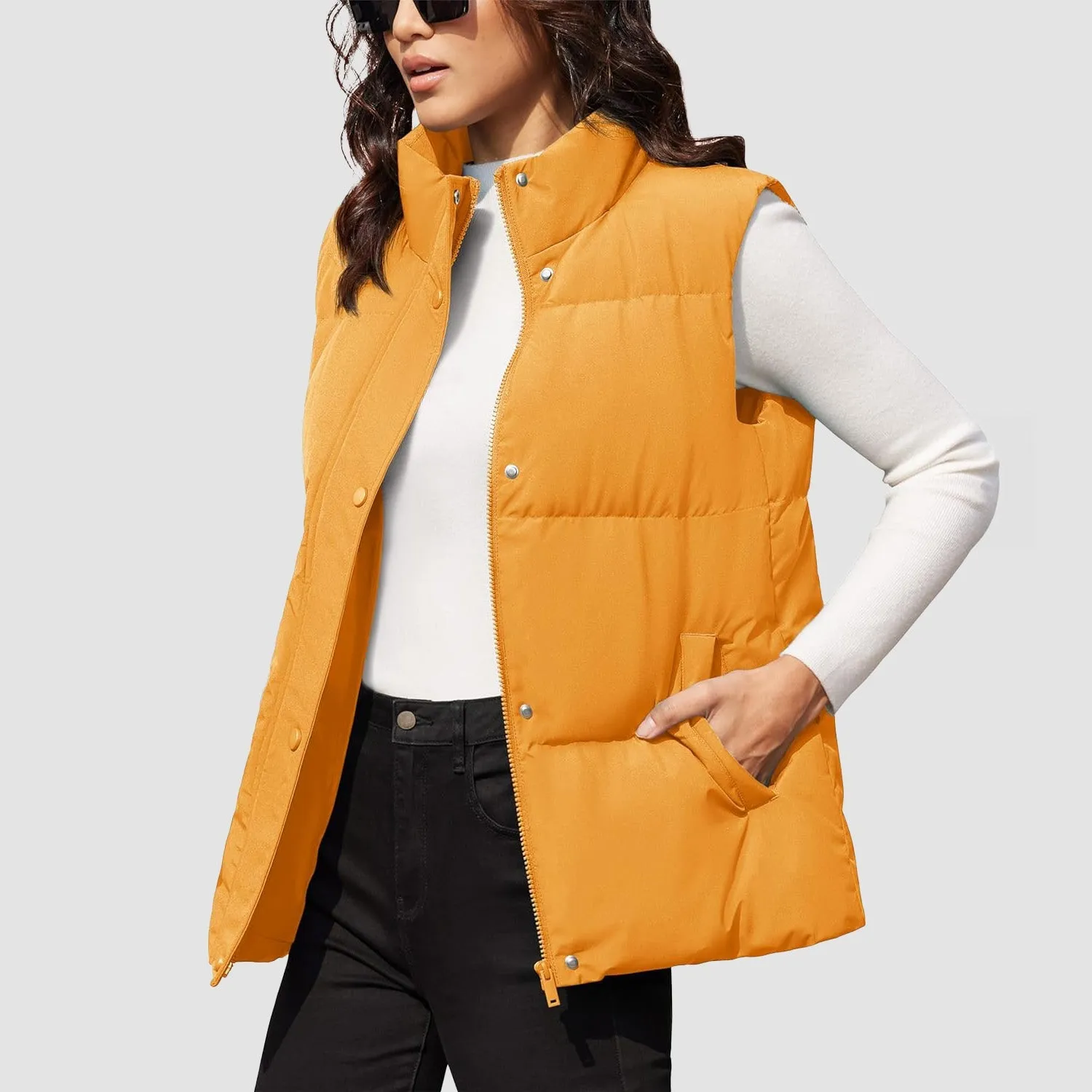 Women's Puffer Down Vest Oversized Zip Up Outerwear Lightweight Winter Padded Gilet Jacket with Pockets