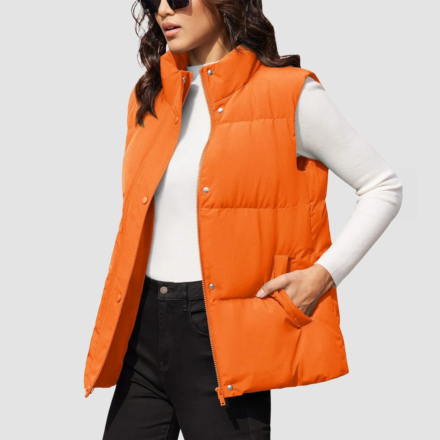 Women's Puffer Down Vest Oversized Zip Up Outerwear Lightweight Winter Padded Gilet Jacket with Pockets