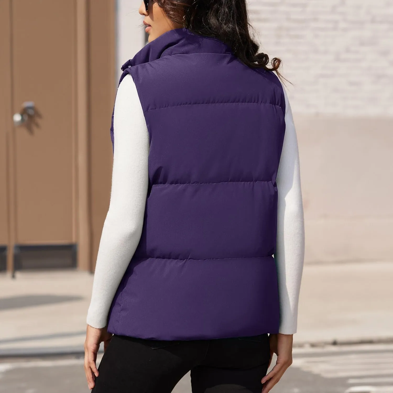 Women's Puffer Down Vest Oversized Zip Up Outerwear Lightweight Winter Padded Gilet Jacket with Pockets