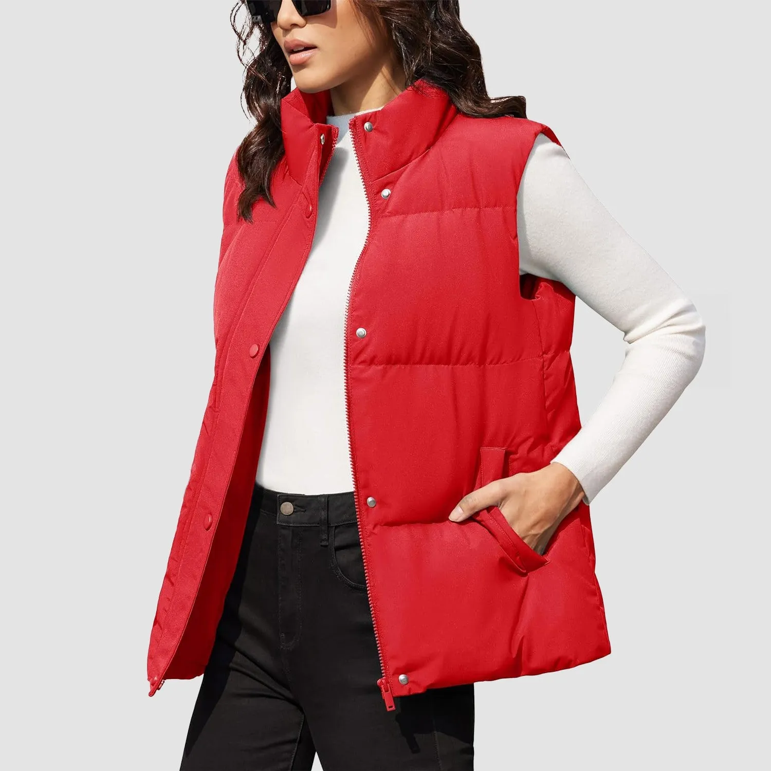 Women's Puffer Down Vest Oversized Zip Up Outerwear Lightweight Winter Padded Gilet Jacket with Pockets