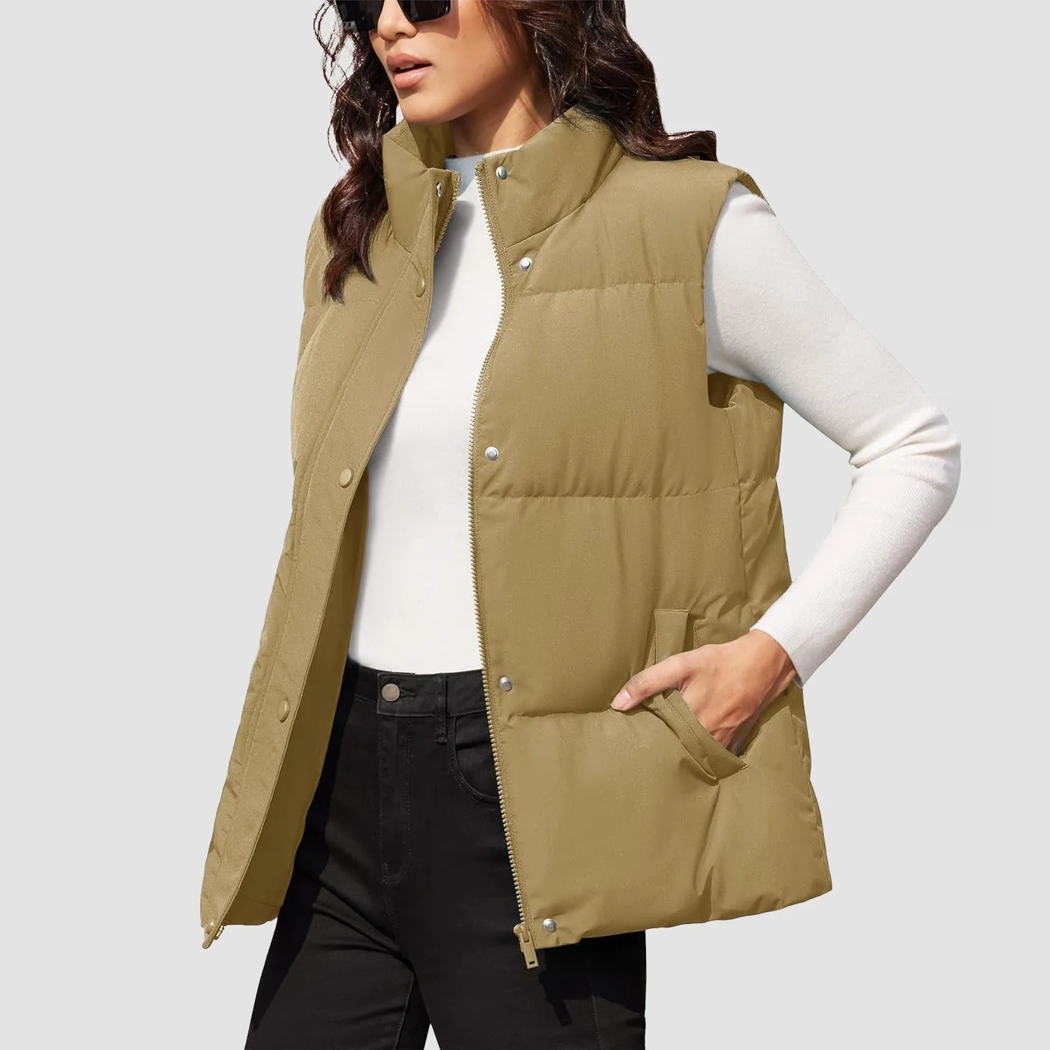 Women's Puffer Down Vest Oversized Zip Up Outerwear Lightweight Winter Padded Gilet Jacket with Pockets