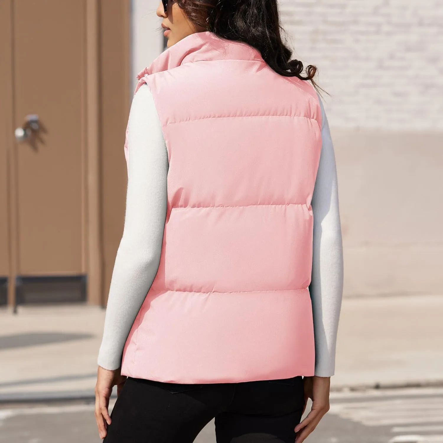 Women's Puffer Down Vest Oversized Zip Up Outerwear Lightweight Winter Padded Gilet Jacket with Pockets