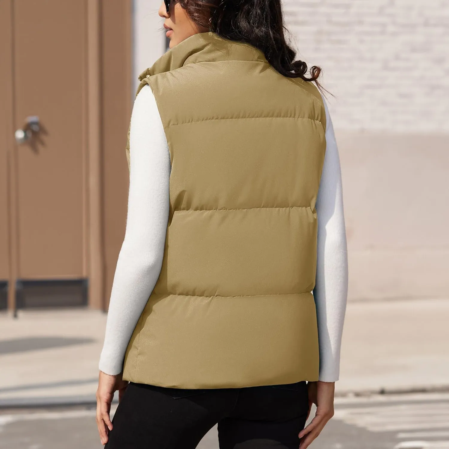 Women's Puffer Down Vest Oversized Zip Up Outerwear Lightweight Winter Padded Gilet Jacket with Pockets