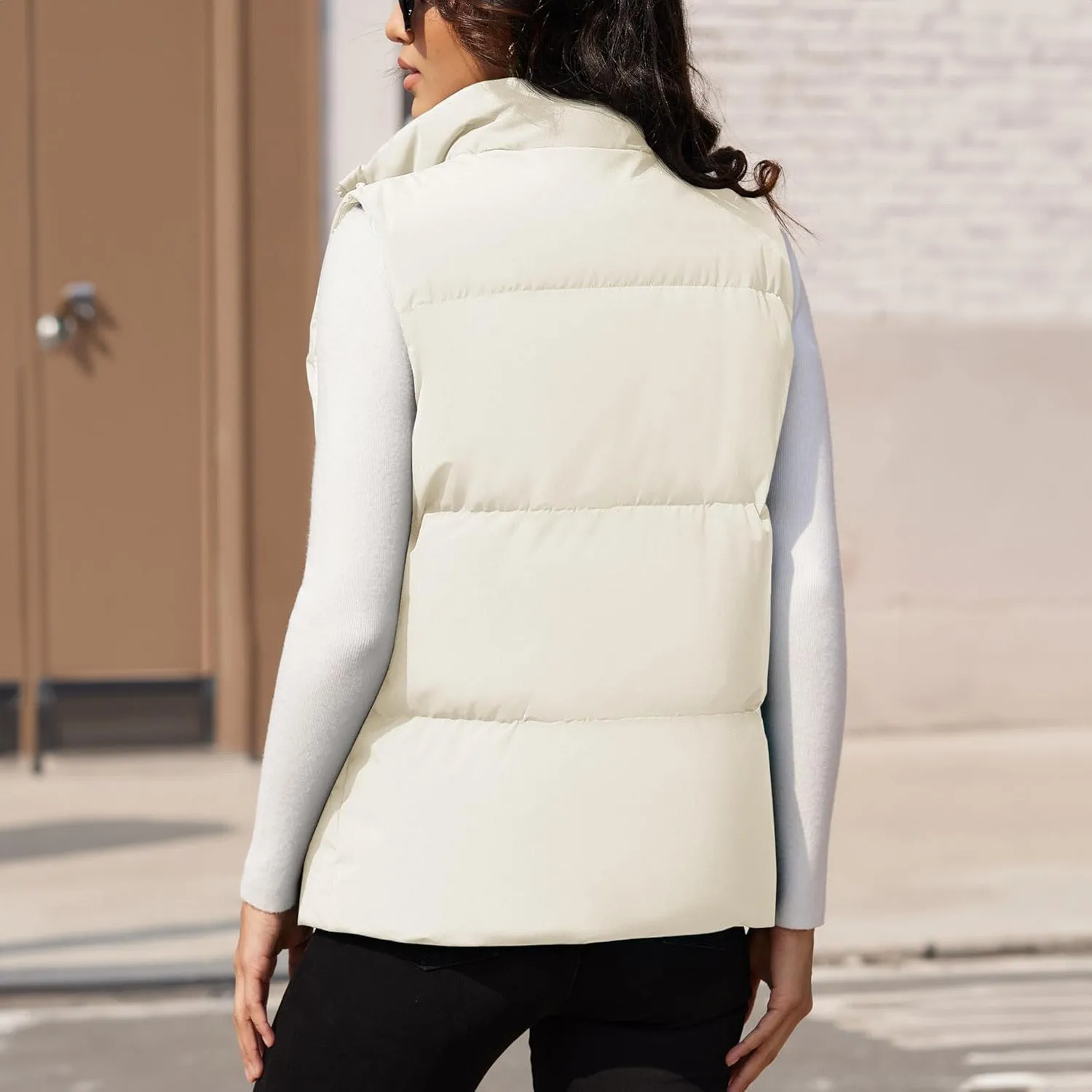 Women's Puffer Down Vest Oversized Zip Up Outerwear Lightweight Winter Padded Gilet Jacket with Pockets